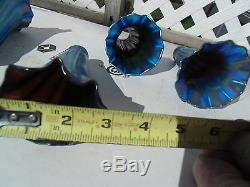 A LOT OF 4 VINTAGE ART GLASS LAMP SHADES LILY TULIP BLUE / PURPLE