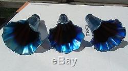 A LOT OF 6 VINTAGE ART GLASS LAMP SHADES LILY TULIP BLUE / PURPLE