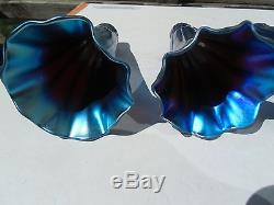 A LOT OF 6 VINTAGE ART GLASS LAMP SHADES LILY TULIP BLUE / PURPLE