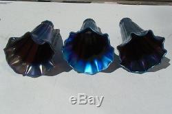 A LOT OF 6 VINTAGE ART GLASS LAMP SHADES LILY TULIP BLUE / PURPLE