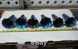 A LOT OF 6 VINTAGE ART GLASS LAMP SHADES LILY TULIP BLUE / PURPLE