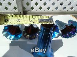 A LOT OF 6 VINTAGE ART GLASS LAMP SHADES LILY TULIP BLUE / PURPLE