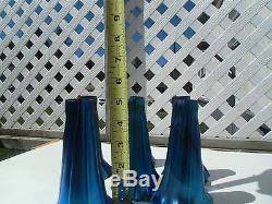 A LOT OF 6 VINTAGE ART GLASS LAMP SHADES LILY TULIP BLUE / PURPLE