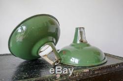 A Pair Of Vintage'coolicon' Green Enamelled Pendant Light Shades