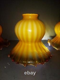 A Set Of 5 Beautiful Fine Blown Caramel Opalescent Ruffled Lamp Shades