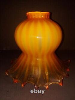 A Set Of 5 Beautiful Fine Blown Caramel Opalescent Ruffled Lamp Shades