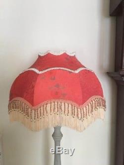 A Victorian style standard lampshade, vintage silk, beaded, fringe, 18 inches