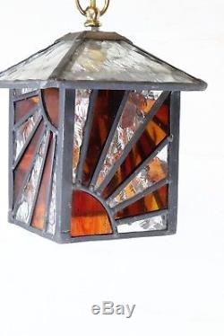 A Vintage Art Deco Leaded Glass Ceiling Light Pendant Sunray Pattern Porch Lamp