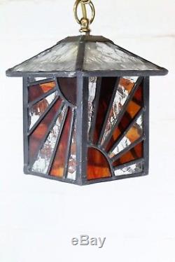 A Vintage Art Deco Leaded Glass Ceiling Light Pendant Sunray Pattern Porch Lamp