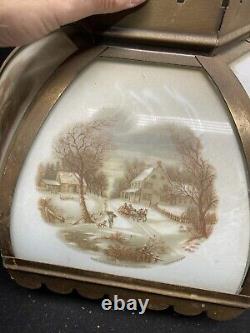 A10210 Vintage Currier & Ives Scenic Glass Lamp Shade Old Farmstead