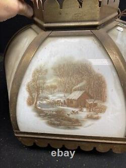 A10210 Vintage Currier & Ives Scenic Glass Lamp Shade Old Farmstead