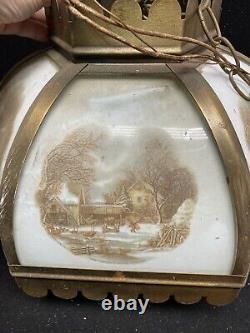 A10210 Vintage Currier & Ives Scenic Glass Lamp Shade Old Farmstead