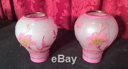 AMAZING PAIR OF VINTAGE ANTIQUE CAMEO GLASS IRIS CUTBACK LAMP SHADES