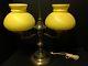 Amazing Vintage Double Lamp Student Desk Light 7 Yellow Swirl Glass Shades Exc