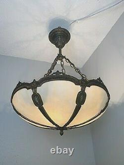 ANTIQUE 1910-20s BRADLEY & HUBBARD HANGING SHADE FIXTURE