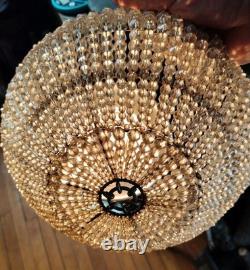 ANTIQUE ART DECO Ceiling CZECHOSLOVAKIAN GLASS BEADED ROUND LAMP SHADE 6x11