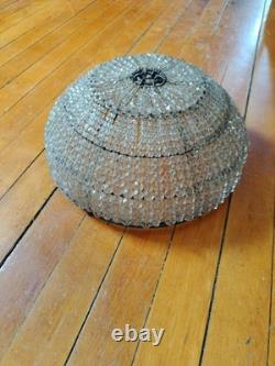 ANTIQUE ART DECO Ceiling CZECHOSLOVAKIAN GLASS BEADED ROUND LAMP SHADE 6x11