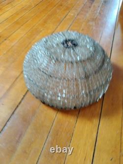 ANTIQUE ART DECO Ceiling CZECHOSLOVAKIAN GLASS BEADED ROUND LAMP SHADE 6x11