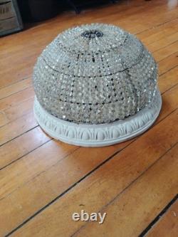 ANTIQUE ART DECO Ceiling CZECHOSLOVAKIAN GLASS BEADED ROUND LAMP SHADE 6x11