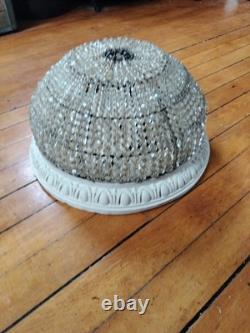 ANTIQUE ART DECO Ceiling CZECHOSLOVAKIAN GLASS BEADED ROUND LAMP SHADE 6x11