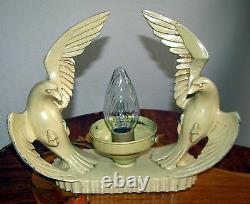 ANTIQUE ART DECO METAL FIGURAL RADIO LAMP GLASS SHADE CHANDELIER FIXTURE 1930's