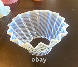 ANTIQUE BLUE OPALESCENT SWIRL PLEATED GLASS LAMP SHADE 4-inch fitter