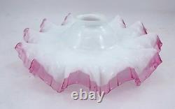 ANTIQUE FRENCH OPALINE Pink Cranberry White Ruffled Glass Ceiling Light Shade