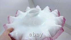ANTIQUE FRENCH OPALINE Pink Cranberry White Ruffled Glass Ceiling Light Shade