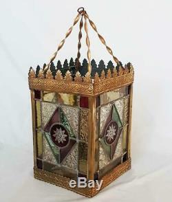 ANTIQUE LEADED STAINED GLASS LANTERN LAMP SHADE ceiling light chandelier vintage