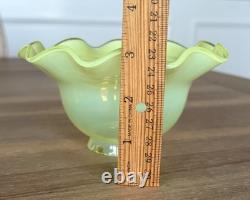 ANTIQUE URANIUM OPALESCENT GLASS LAMP LIGHT SHADE GLOWS 2 Fitter