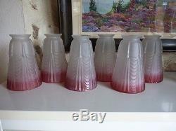 ANTIQUE VINTAGE FRENCH LOT OF 6 PINK CRANBERRY LAMP CHANDELIER SHADES