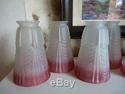 Antique Vintage French Lot Of 6 Pink Cranberry Lamp Chandelier Shades