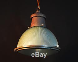ANTIQUE VINTAGE INDUSTRIAL Salvage ART DECO HOLOPHANE LAMP SHADE PENDANT LIGHT