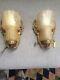Antique Vintage Pair Ornate Wall Light Lamp Sconces With Shades