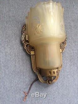 ANTIQUE VINTAGE PAIR ORNATE WALL LIGHT LAMP SCONCES With SHADES