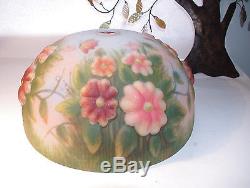 ANTIQUE / VINTAGE PUFFY REVERSE PAINTED LAMP SHADE PAIRPOINT -BUTTERFLIES