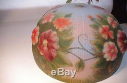 ANTIQUE / VINTAGE PUFFY REVERSE PAINTED LAMP SHADE PAIRPOINT -BUTTERFLIES