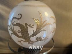 ANTIQUE White GLASS Oil LAMP Globe WithGilt Gold Chinese Dragons ST. LOUIS