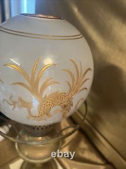 ANTIQUE White GLASS Oil LAMP Globe WithGilt Gold Chinese Dragons ST. LOUIS