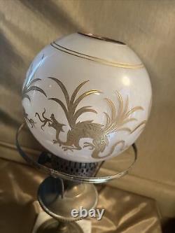 ANTIQUE White GLASS Oil LAMP Globe WithGilt Gold Chinese Dragons ST. LOUIS