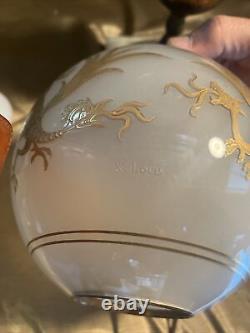 ANTIQUE White GLASS Oil LAMP Globe WithGilt Gold Chinese Dragons ST. LOUIS