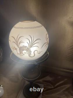 ANTIQUE White GLASS Oil LAMP Globe WithGilt Gold Chinese Dragons ST. LOUIS