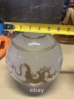 ANTIQUE White GLASS Oil LAMP Globe WithGilt Gold Chinese Dragons ST. LOUIS