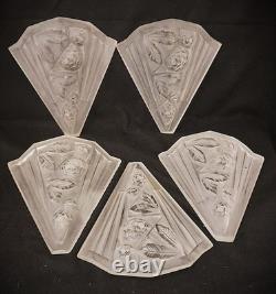 ART DECO GLASS SLIP SHADES FOR SCONCE OR CHANDELIER Set of 5 Noverdy
