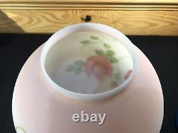 ATQ Pink Red Cabbage Rose Frosted GWTW Oil Lamp Shade Globe 9 Glass 4 Fitter