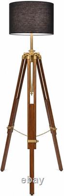 Adjustable Vintage Tripod Floor Lamp Rustic Wooden Stand for Home Decor