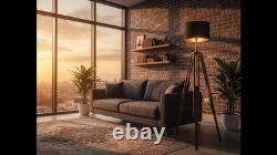 Adjustable Vintage Tripod Floor Lamp Rustic Wooden Stand for Home Decor
