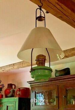 Aladdin Lamp No. B-201 with 716 Opal Glass Shade, 0151-R Green Moonstone Font