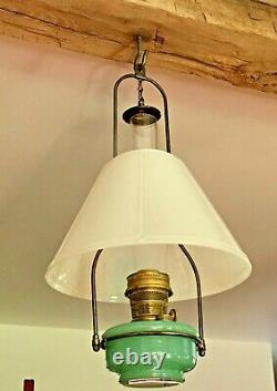 Aladdin Lamp No. B-201 with 716 Opal Glass Shade, 0151-R Green Moonstone Font