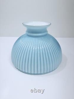 Aladdin Parlor Cased Glass Lamp Shade Blue Ribbed 10 Fitter Antique